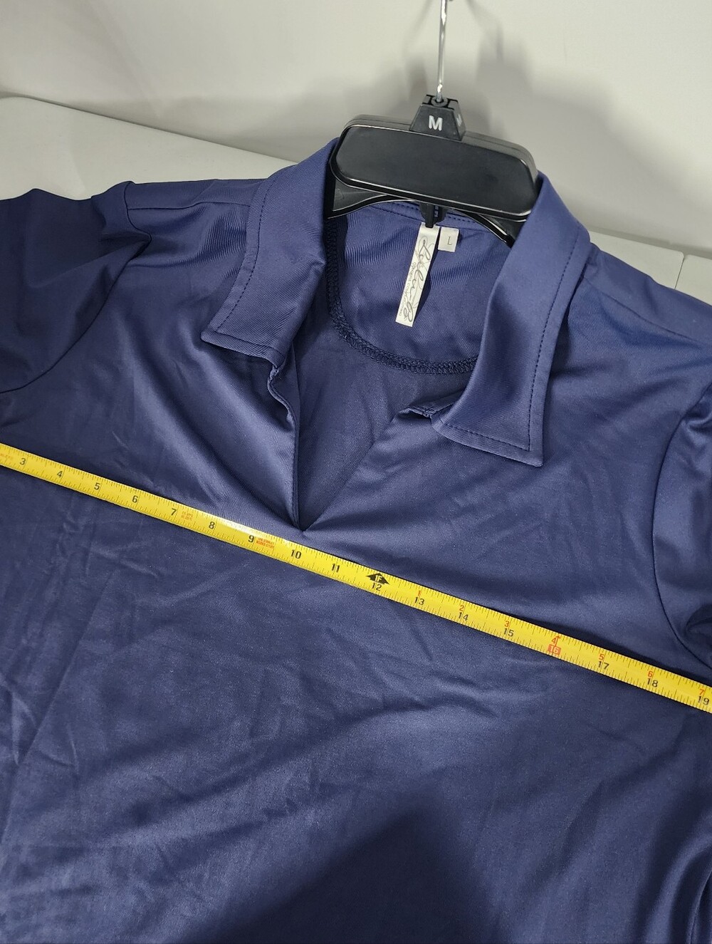 NEW Lulu-B Size Large Collar Knit Top Shirt Solid Blue Short Sleeve UPF 50+ - Picture 5 of 8